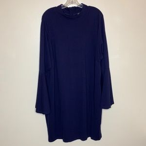 VENUS Navy Dramatic Bell Sleeves Mock Neck Ponte Knit Exposed Zip Dresses